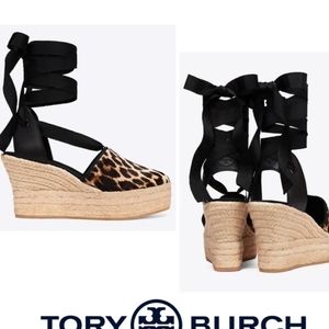 Tory burch leopard platform espadrilles